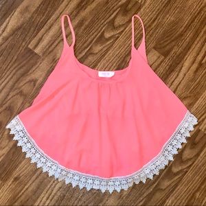 Coral Crop Top with Crochet Hem